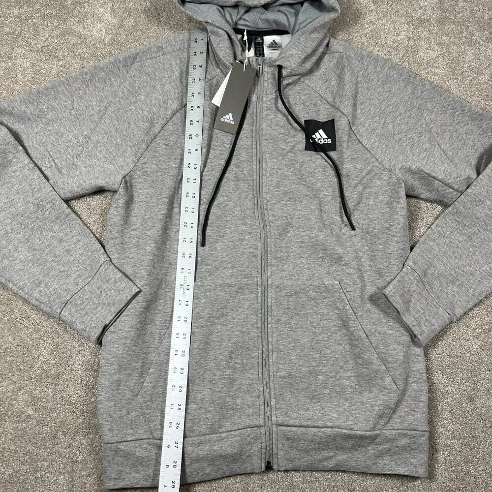 Adidas Mens M Heather Gray Stretch Full Zip Raglan Sleeve Hooded Sweatshirt‎ NWT
